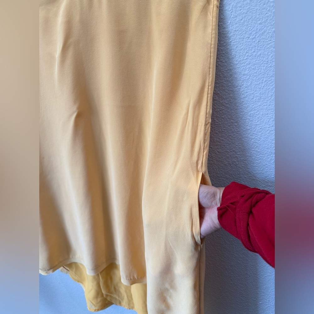 100% Silk High-Low Racerback Dress Yellow Size 6 Spring 2014 Flowing Layered - Picture 3 of 11